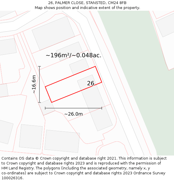 26, PALMER CLOSE, STANSTED, CM24 8FB: Plot and title map