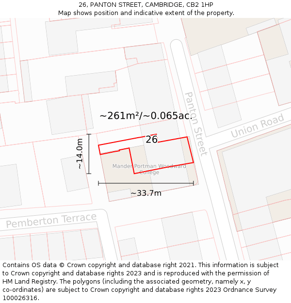 26, PANTON STREET, CAMBRIDGE, CB2 1HP: Plot and title map