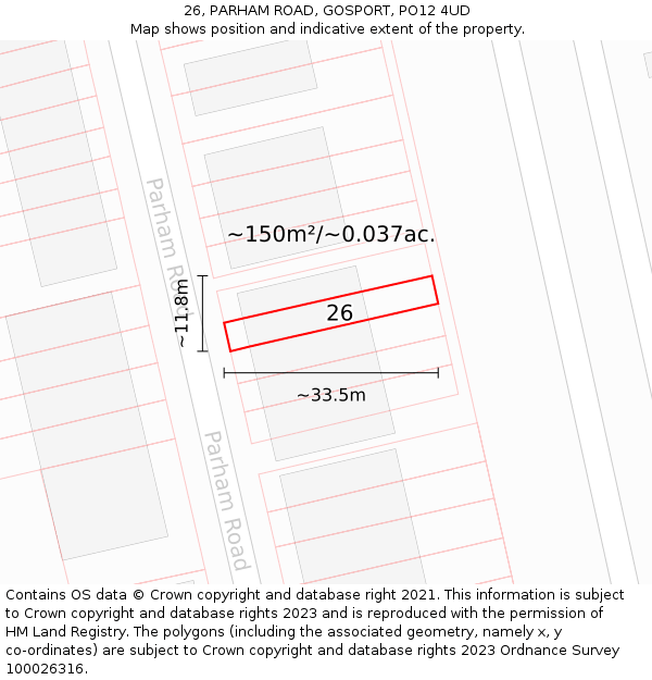 26, PARHAM ROAD, GOSPORT, PO12 4UD: Plot and title map