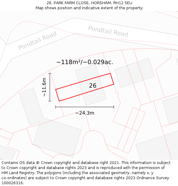 26, PARK FARM CLOSE, HORSHAM, RH12 5EU: Plot and title map