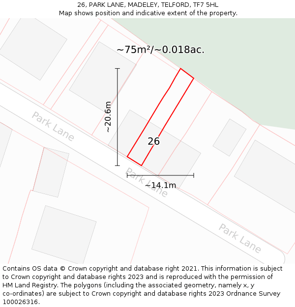 26, PARK LANE, MADELEY, TELFORD, TF7 5HL: Plot and title map