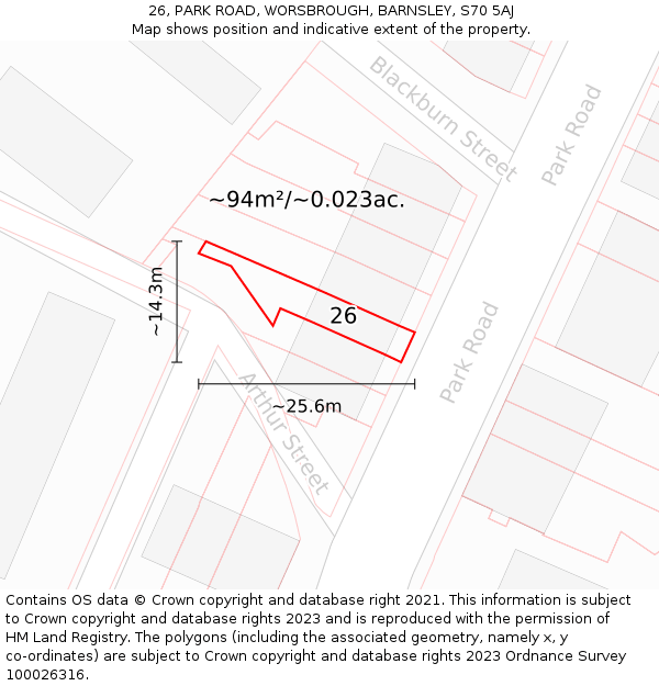 26, PARK ROAD, WORSBROUGH, BARNSLEY, S70 5AJ: Plot and title map