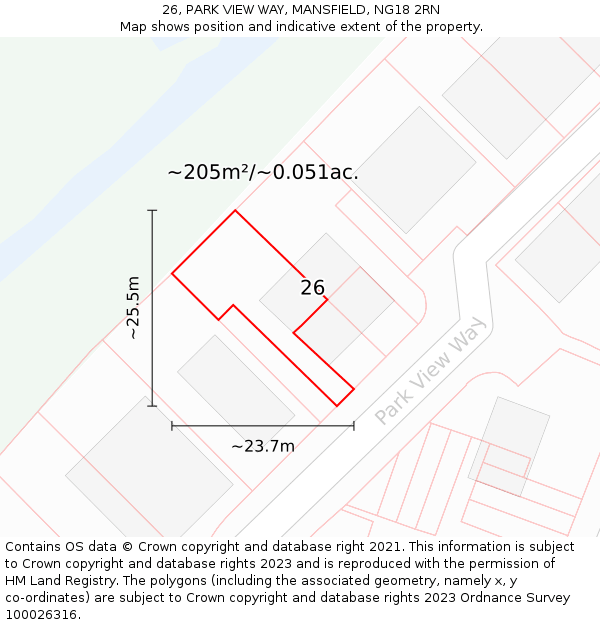26, PARK VIEW WAY, MANSFIELD, NG18 2RN: Plot and title map