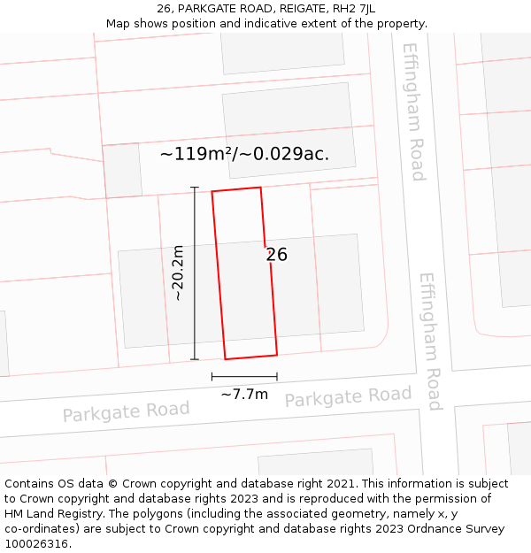26, PARKGATE ROAD, REIGATE, RH2 7JL: Plot and title map