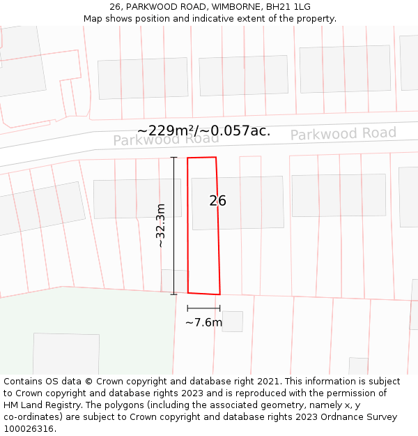 26, PARKWOOD ROAD, WIMBORNE, BH21 1LG: Plot and title map