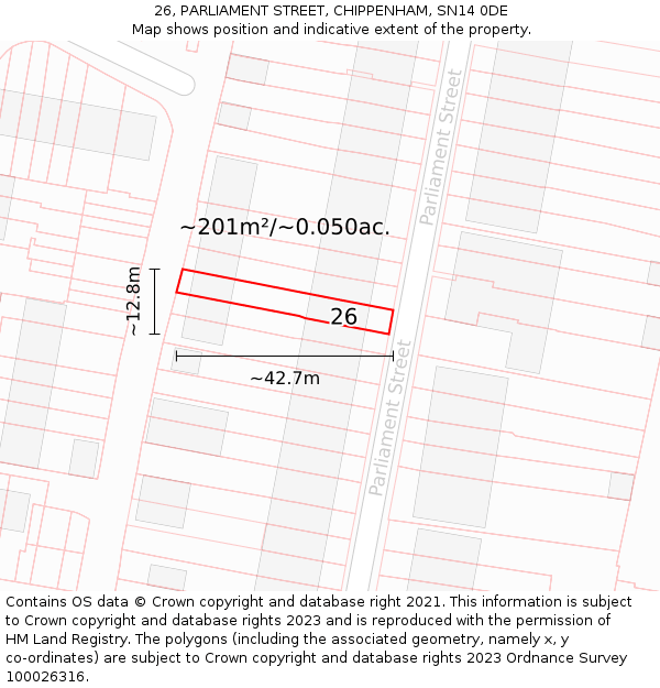 26, PARLIAMENT STREET, CHIPPENHAM, SN14 0DE: Plot and title map