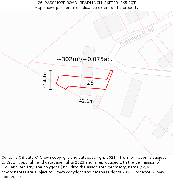 26, PASSMORE ROAD, BRADNINCH, EXETER, EX5 4QT: Plot and title map