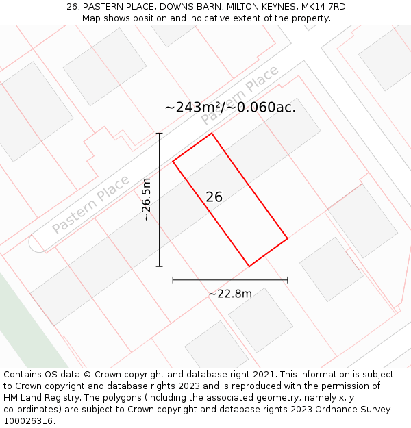 26, PASTERN PLACE, DOWNS BARN, MILTON KEYNES, MK14 7RD: Plot and title map