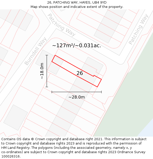26, PATCHING WAY, HAYES, UB4 9YD: Plot and title map