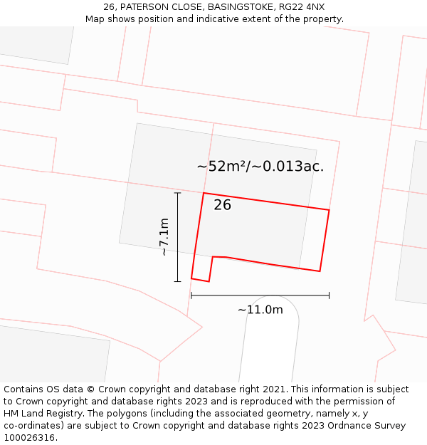 26, PATERSON CLOSE, BASINGSTOKE, RG22 4NX: Plot and title map
