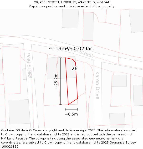 26, PEEL STREET, HORBURY, WAKEFIELD, WF4 5AT: Plot and title map