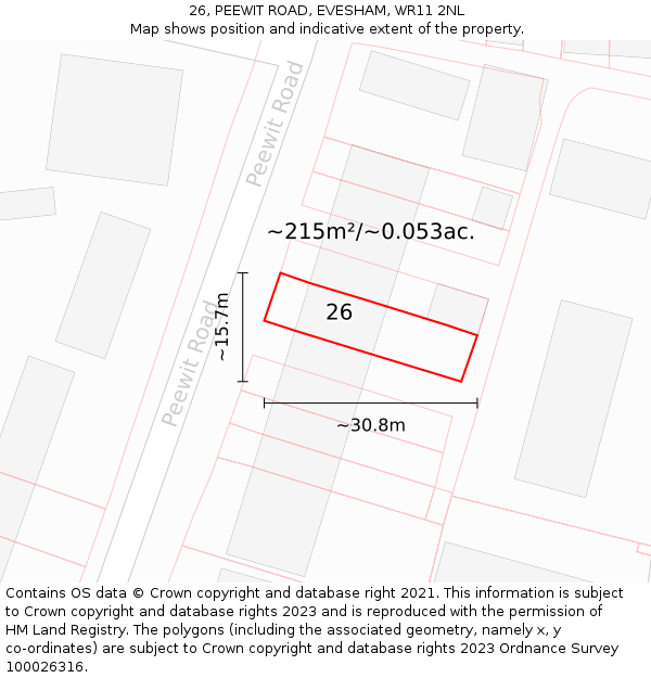 26, PEEWIT ROAD, EVESHAM, WR11 2NL: Plot and title map