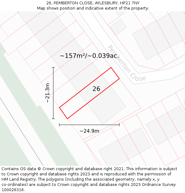 26, PEMBERTON CLOSE, AYLESBURY, HP21 7NY: Plot and title map