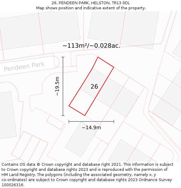 26, PENDEEN PARK, HELSTON, TR13 0DL: Plot and title map
