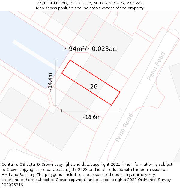 26, PENN ROAD, BLETCHLEY, MILTON KEYNES, MK2 2AU: Plot and title map