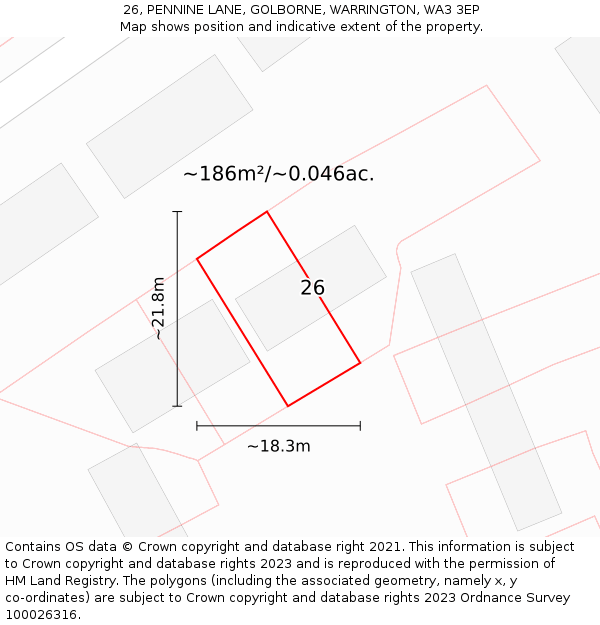 26, PENNINE LANE, GOLBORNE, WARRINGTON, WA3 3EP: Plot and title map