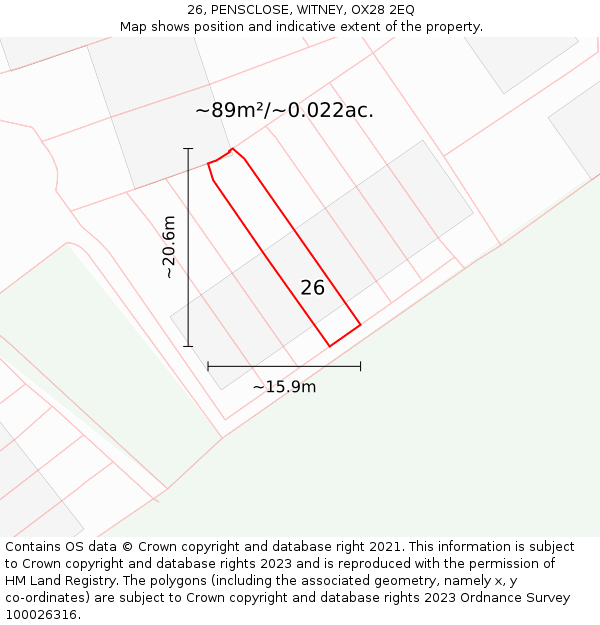 26, PENSCLOSE, WITNEY, OX28 2EQ: Plot and title map