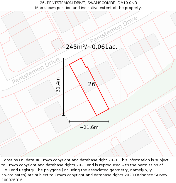 26, PENTSTEMON DRIVE, SWANSCOMBE, DA10 0NB: Plot and title map