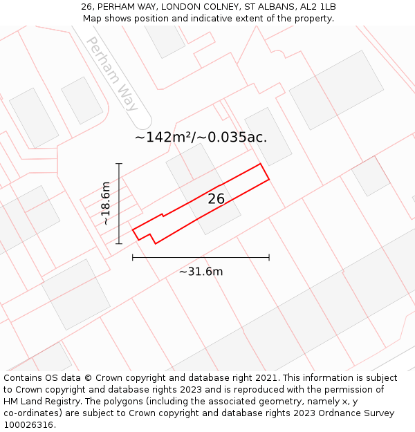 26, PERHAM WAY, LONDON COLNEY, ST ALBANS, AL2 1LB: Plot and title map