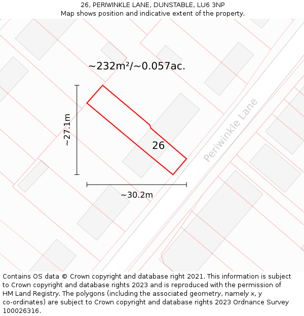 26, PERIWINKLE LANE, DUNSTABLE, LU6 3NP: Plot and title map