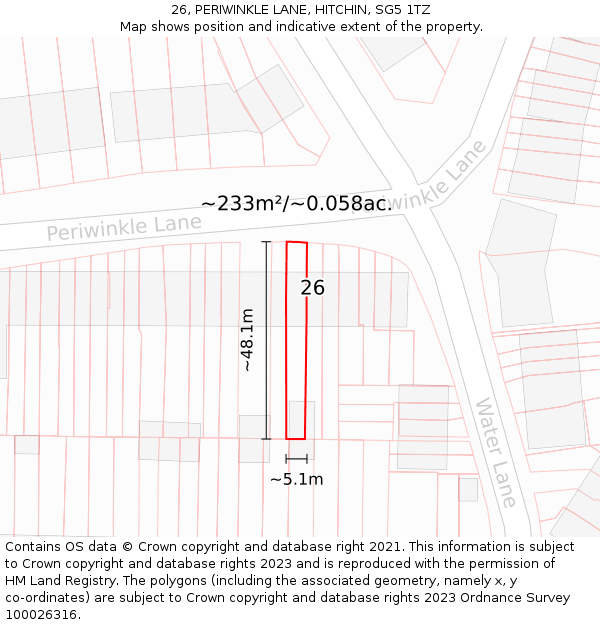 26, PERIWINKLE LANE, HITCHIN, SG5 1TZ: Plot and title map