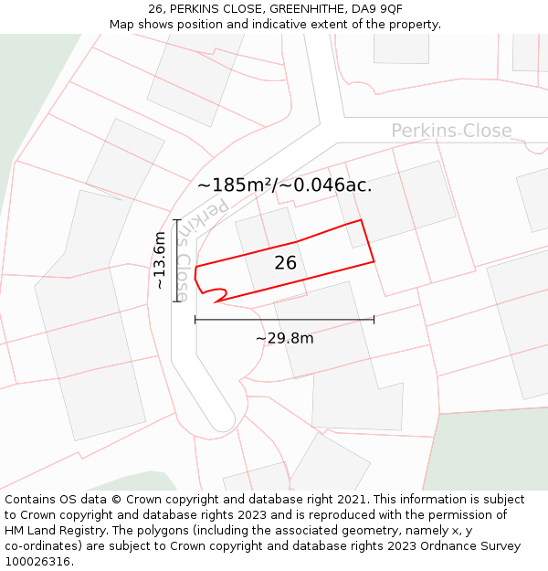 26, PERKINS CLOSE, GREENHITHE, DA9 9QF: Plot and title map