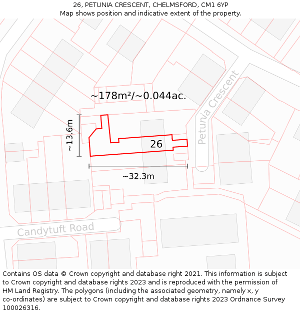 26, PETUNIA CRESCENT, CHELMSFORD, CM1 6YP: Plot and title map