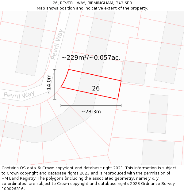 26, PEVERIL WAY, BIRMINGHAM, B43 6ER: Plot and title map