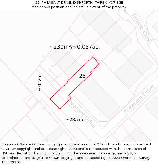 26, PHEASANT DRIVE, DISHFORTH, THIRSK, YO7 3GE: Plot and title map