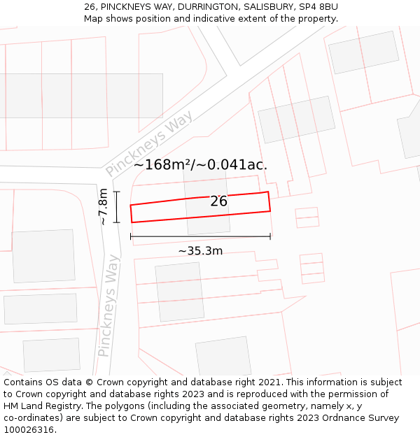 26, PINCKNEYS WAY, DURRINGTON, SALISBURY, SP4 8BU: Plot and title map