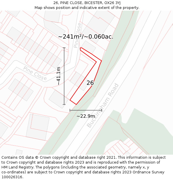 26, PINE CLOSE, BICESTER, OX26 3YJ: Plot and title map