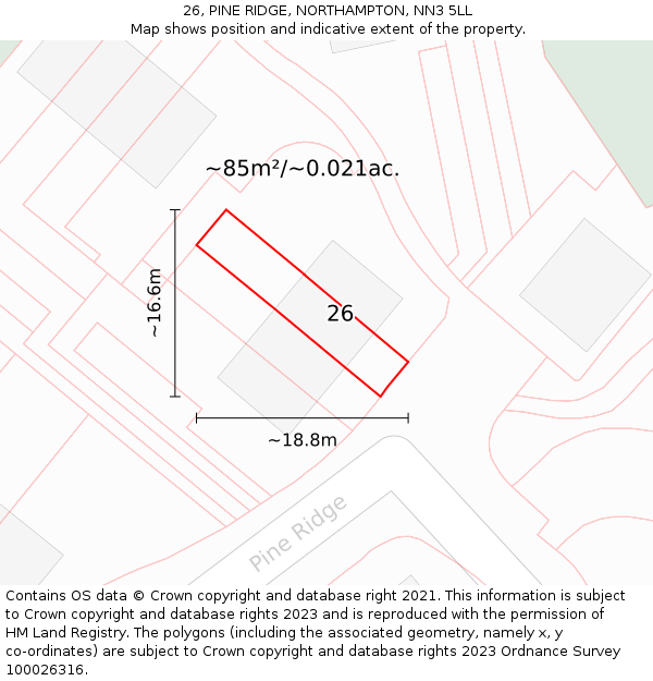 26, PINE RIDGE, NORTHAMPTON, NN3 5LL: Plot and title map