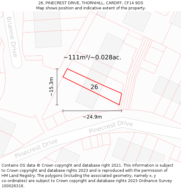 26, PINECREST DRIVE, THORNHILL, CARDIFF, CF14 9DS: Plot and title map