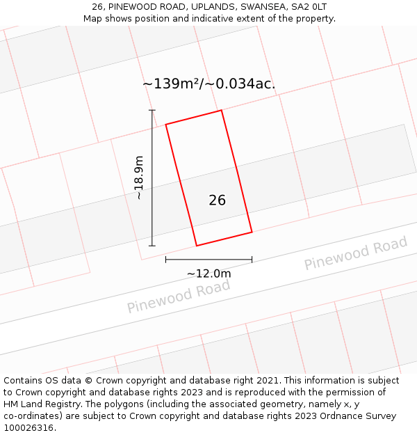 26, PINEWOOD ROAD, UPLANDS, SWANSEA, SA2 0LT: Plot and title map