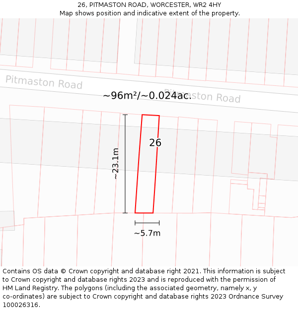 26, PITMASTON ROAD, WORCESTER, WR2 4HY: Plot and title map