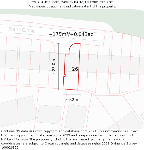 26, PLANT CLOSE, DAWLEY BANK, TELFORD, TF4 2GT: Plot and title map