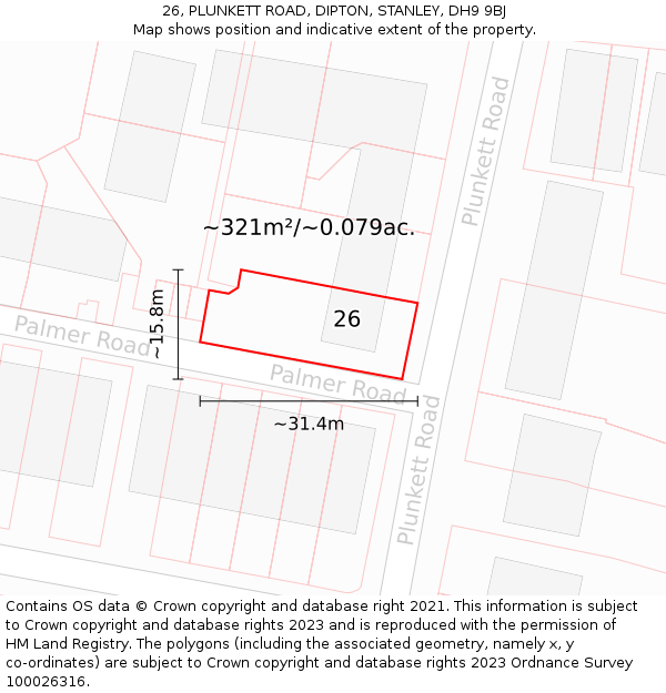26, PLUNKETT ROAD, DIPTON, STANLEY, DH9 9BJ: Plot and title map