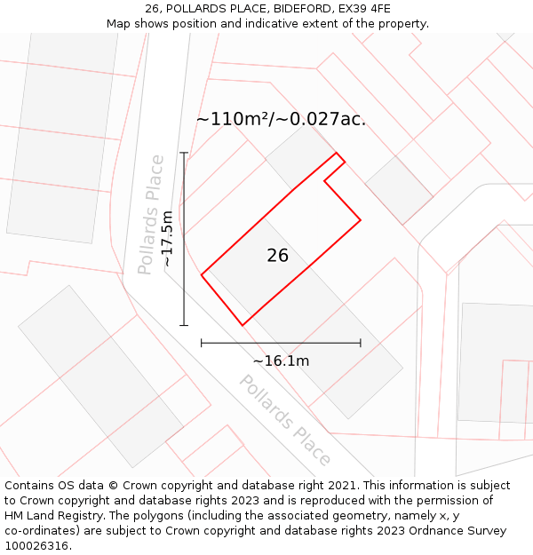 26, POLLARDS PLACE, BIDEFORD, EX39 4FE: Plot and title map