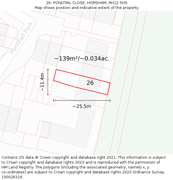26, PONDTAIL CLOSE, HORSHAM, RH12 5HS: Plot and title map