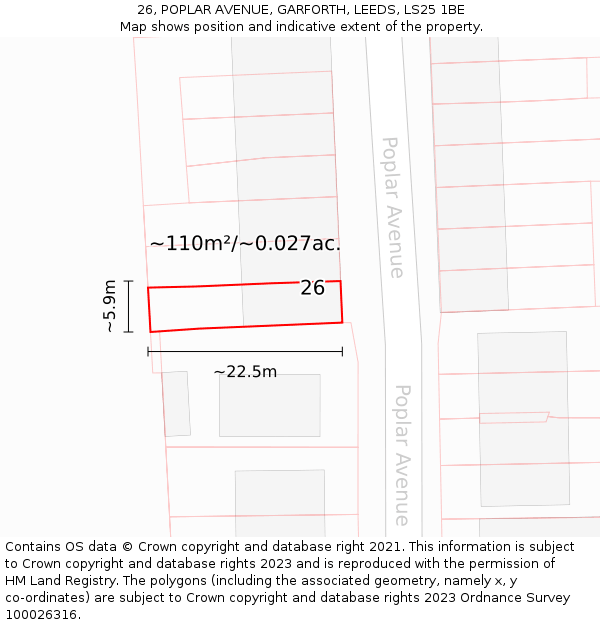 26, POPLAR AVENUE, GARFORTH, LEEDS, LS25 1BE: Plot and title map