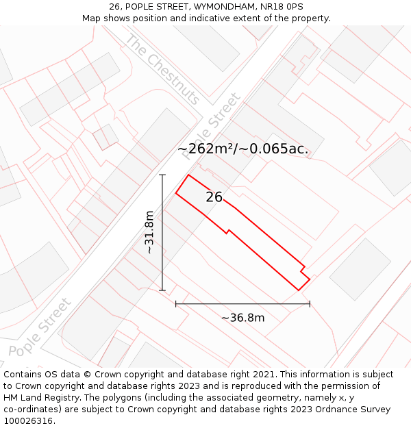 26, POPLE STREET, WYMONDHAM, NR18 0PS: Plot and title map