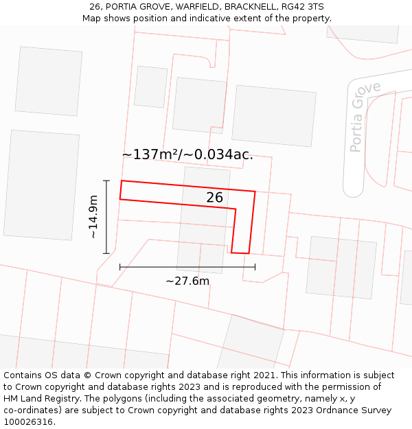 26, PORTIA GROVE, WARFIELD, BRACKNELL, RG42 3TS: Plot and title map