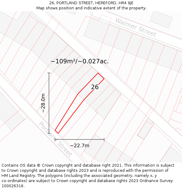 26, PORTLAND STREET, HEREFORD, HR4 9JE: Plot and title map