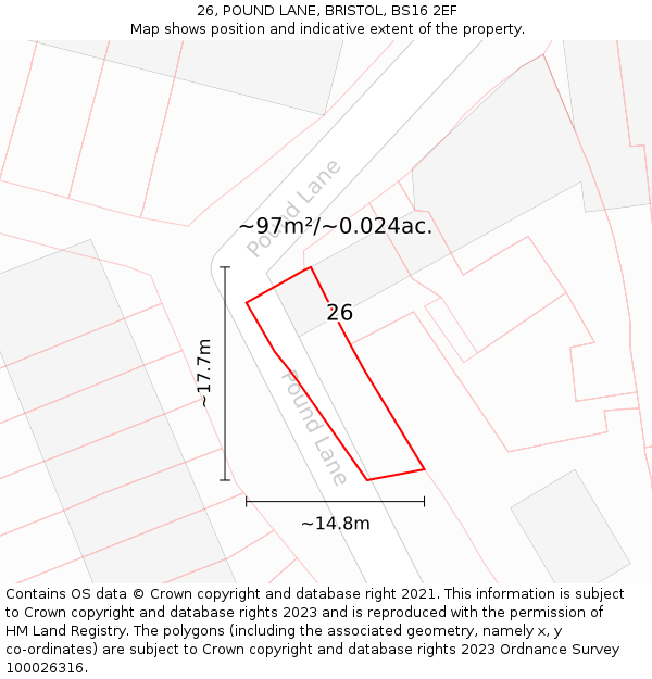 26, POUND LANE, BRISTOL, BS16 2EF: Plot and title map