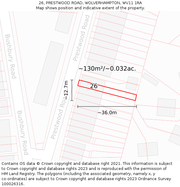 26, PRESTWOOD ROAD, WOLVERHAMPTON, WV11 1RA: Plot and title map