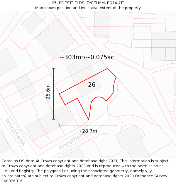 26, PRIESTFIELDS, FAREHAM, PO14 4TF: Plot and title map