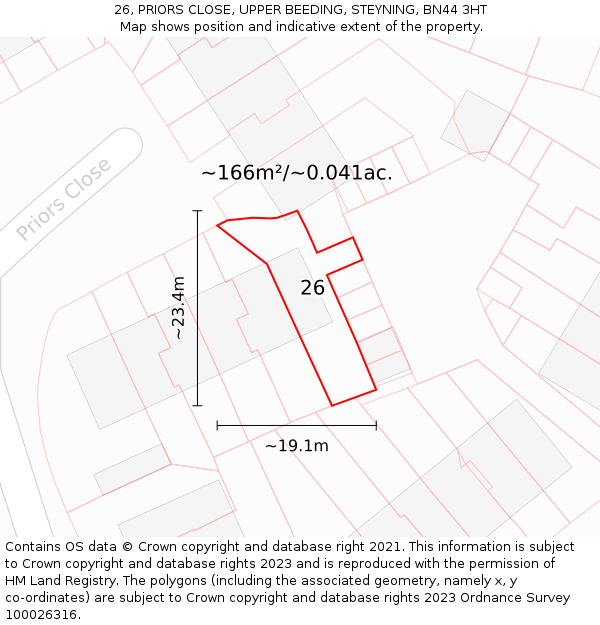 26, PRIORS CLOSE, UPPER BEEDING, STEYNING, BN44 3HT: Plot and title map