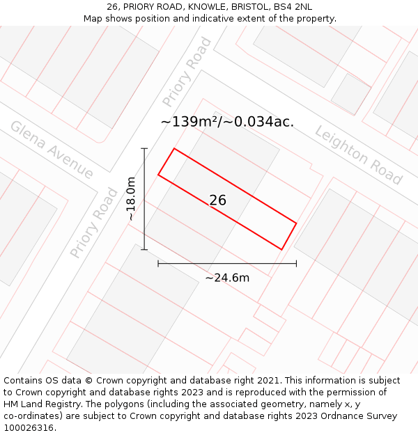 26, PRIORY ROAD, KNOWLE, BRISTOL, BS4 2NL: Plot and title map