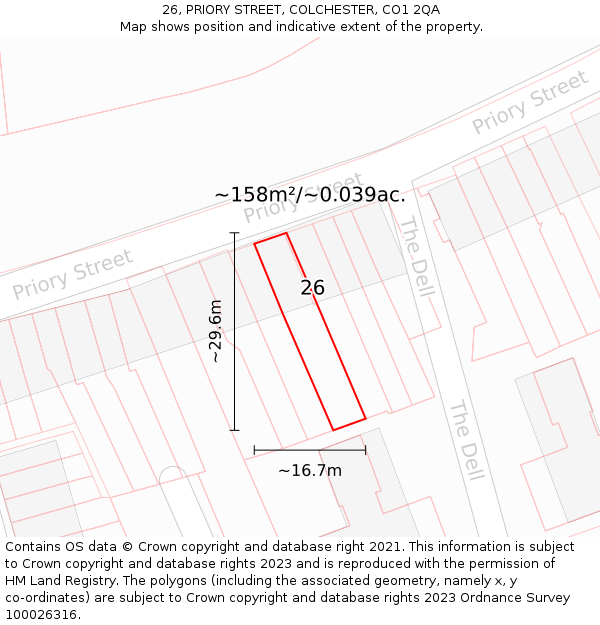 26, PRIORY STREET, COLCHESTER, CO1 2QA: Plot and title map
