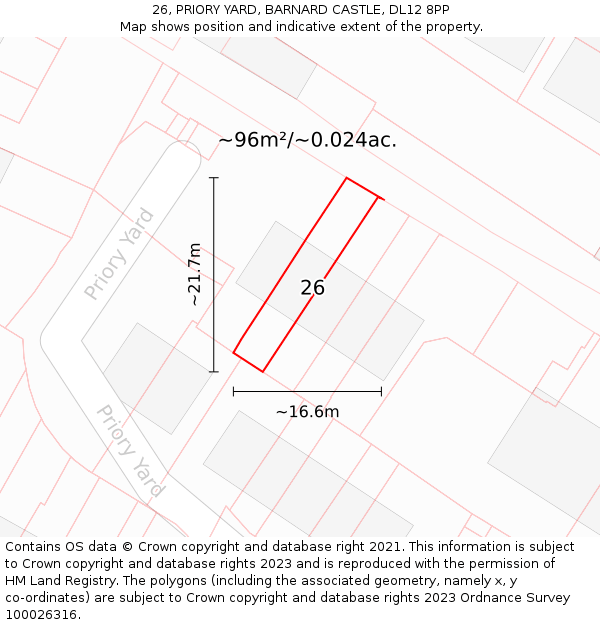 26, PRIORY YARD, BARNARD CASTLE, DL12 8PP: Plot and title map
